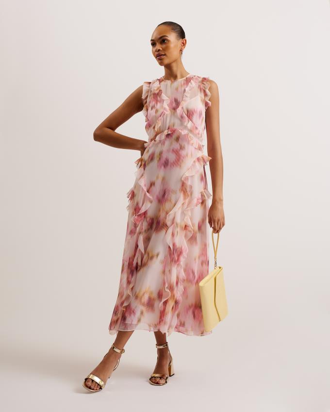 Peignoir Ted Baker Printed Waterfall Ruffle Midi Rose Clair Femme | UYH-92576594